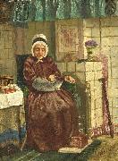 August Allebe Old woman by a hearth oil painting artist